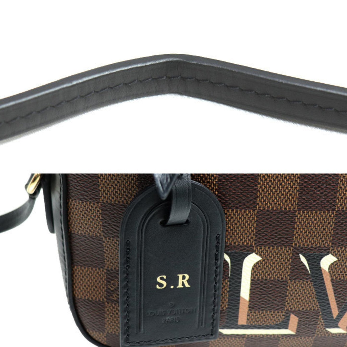 Louis Vuitton Black Brown Damier Canvas Leather Shoulder Bag