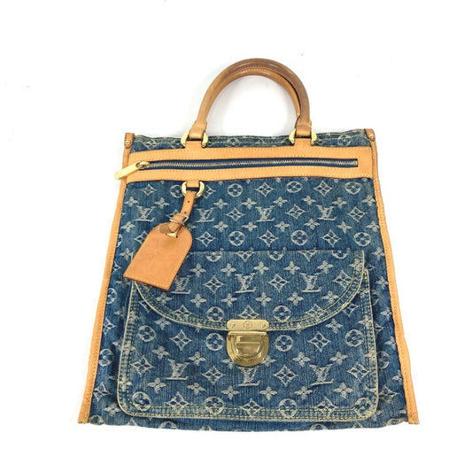 Louis Vuitton Blue Yellow Monogram Denim Shoulder Bag Tote Bag ()