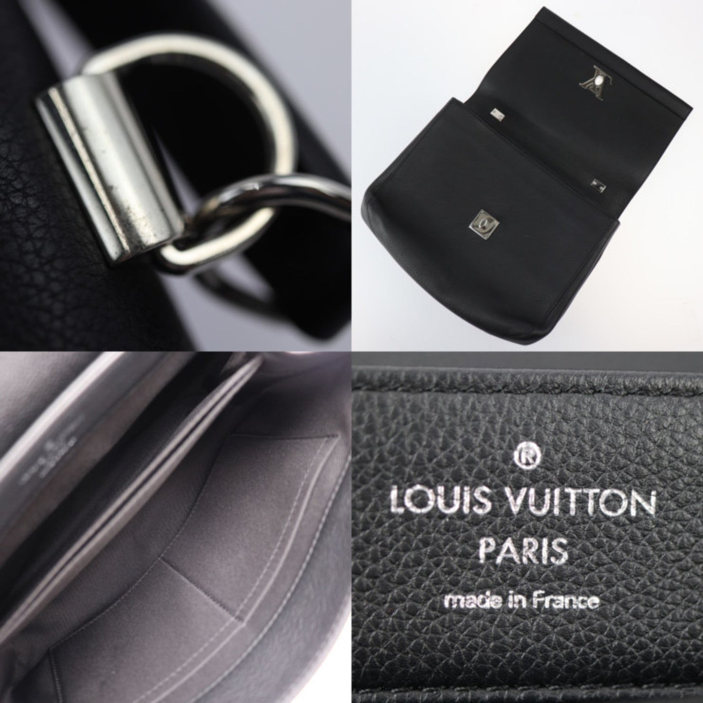 Louis Vuitton Black Leather Handbag Shoulder Bag Tote Bag