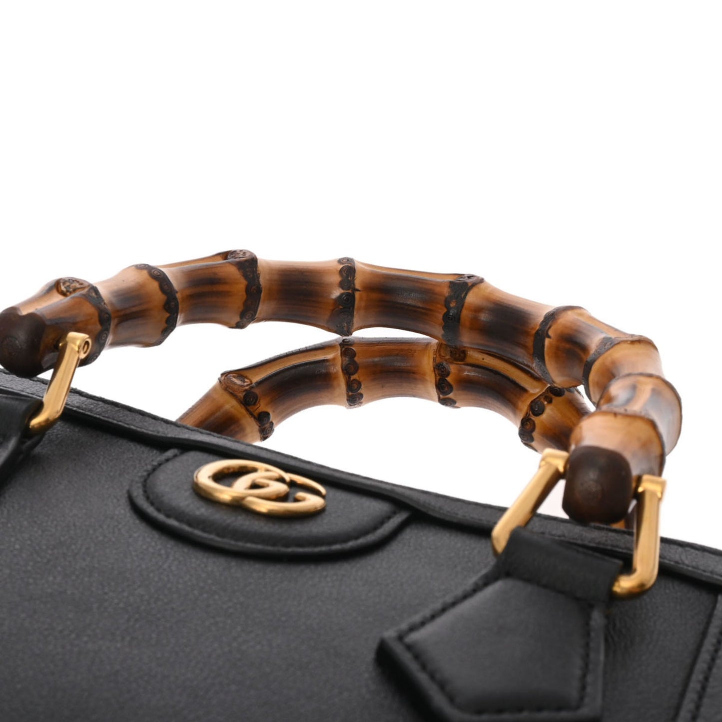 Gucci Black Yellow Leather Handbag Tote Bag
