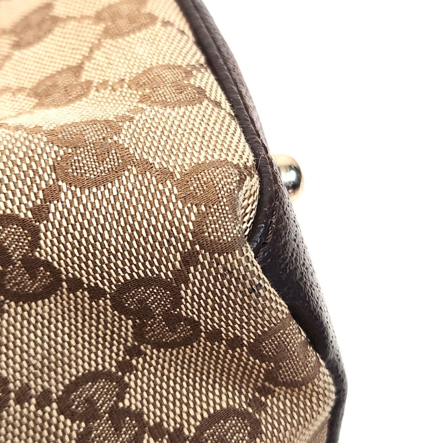 Gucci Beige Brown Canvas Leather Handbag Tote Bag