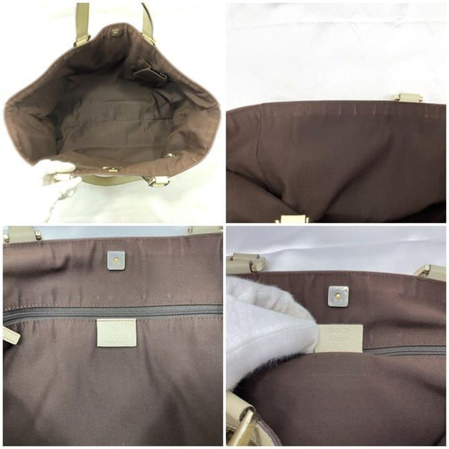 Gucci Beige Canvas Leather Tote Bag