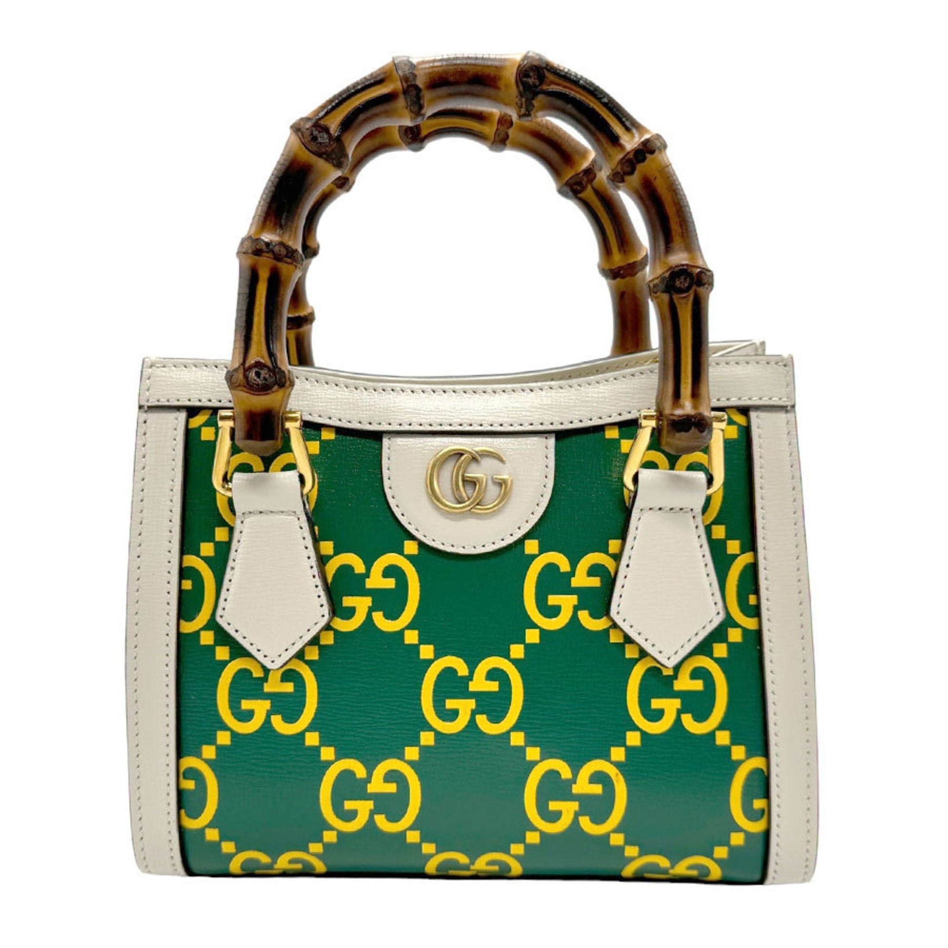 Gucci Green Ivory Yellow Leather Handbag Shoulder Bag ()