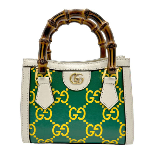 Gucci Green Ivory Yellow Leather Handbag Shoulder Bag ()