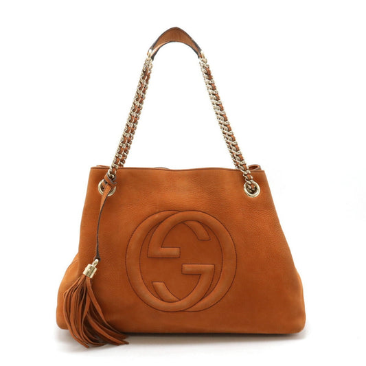 Gucci Brown Orange Leather Shoulder Bag Tote Bag ()