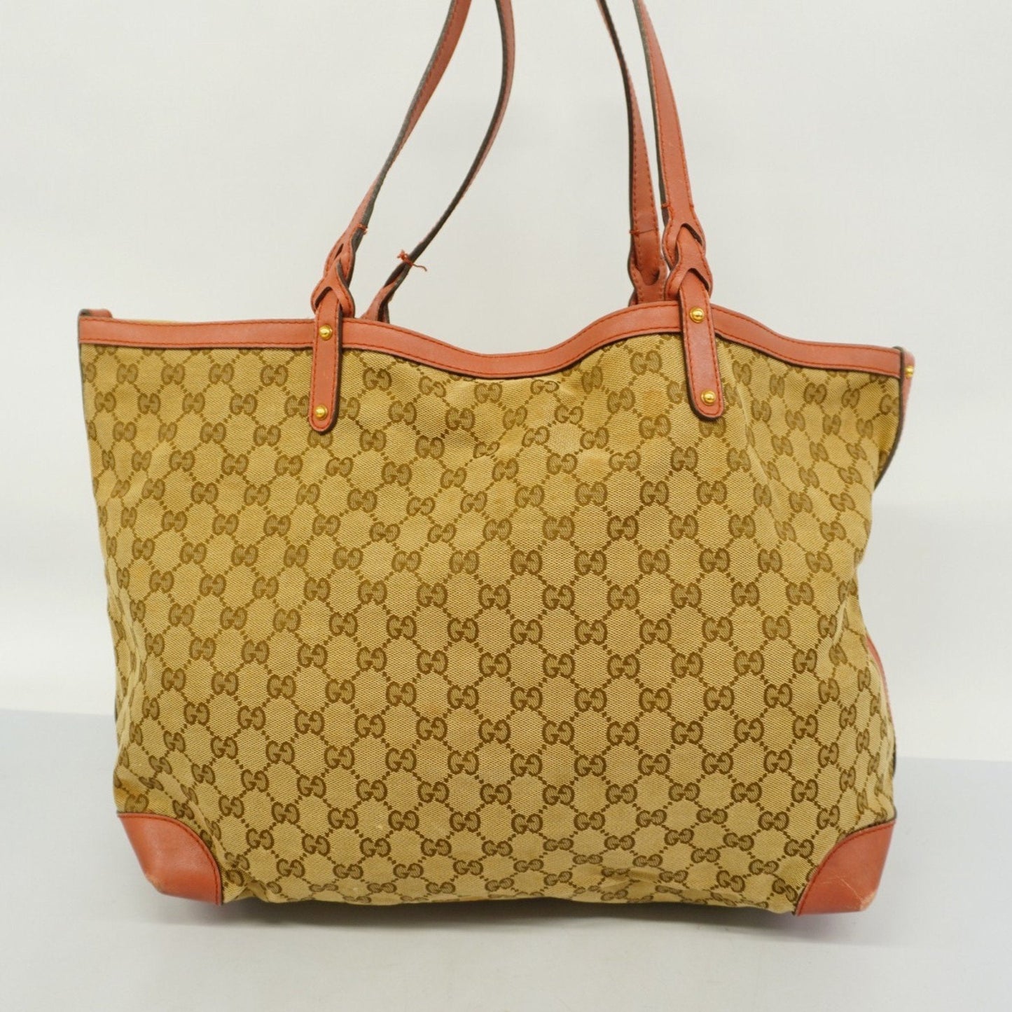 Gucci Brown Red Color Canvas Tote Bag