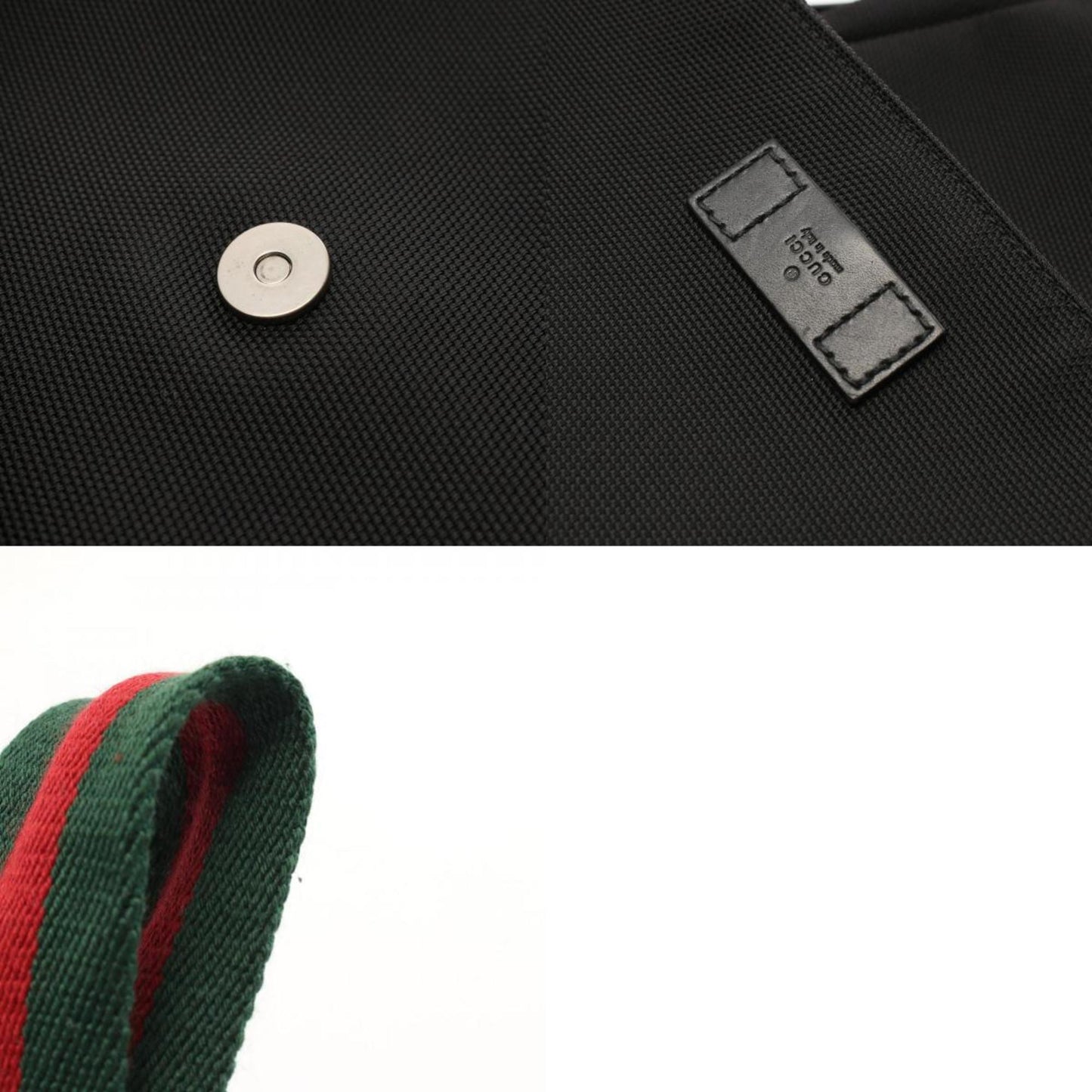 Gucci Black Leather Nylon Canvas Shoulder Bag