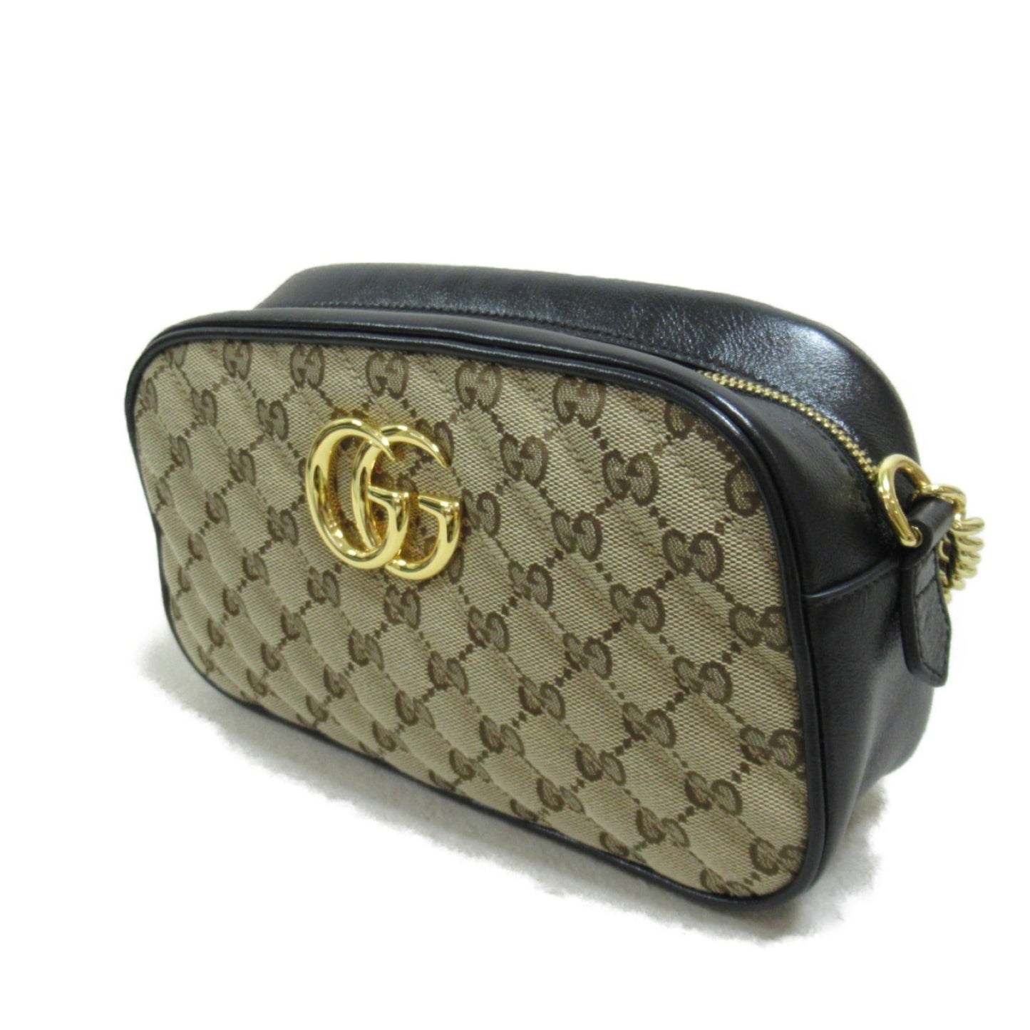Gucci Beige Black Gg Canvas Leather Shoulder Bag