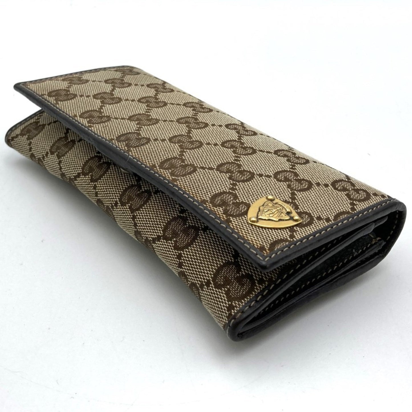 Gucci Brown Gg Canvas Leather Long Wallet (Bi-Fold)