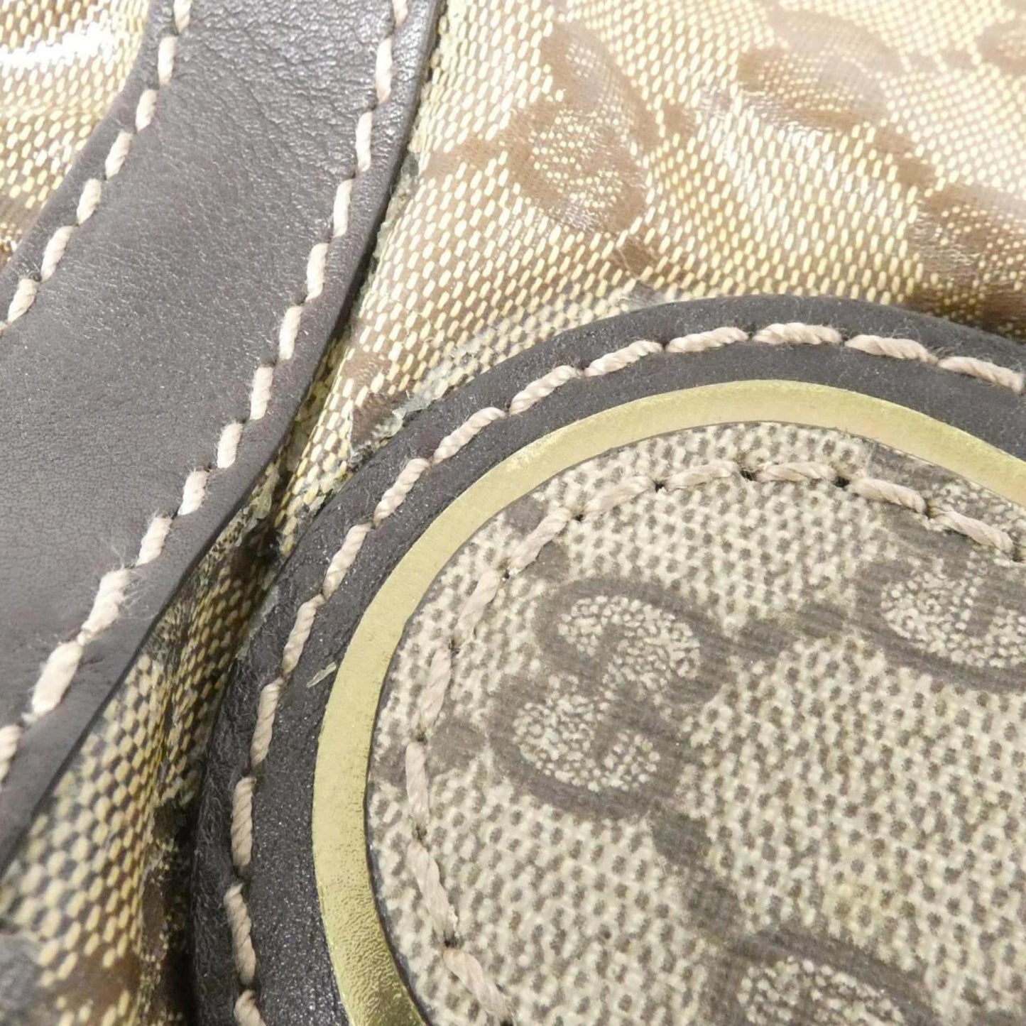 Gucci Beige Brown Coated Canvas Leather Handbag