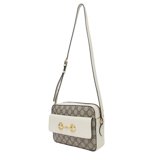 Gucci Horsebit Beige White Pvc Leather Shoulder Bag ()