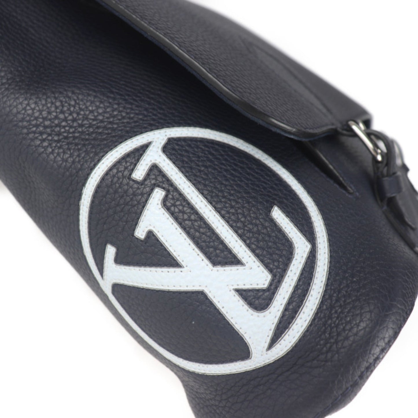 Louis Vuitton Navy Leather Handbag Shopping Bag Shoulder Bag Tote Bag