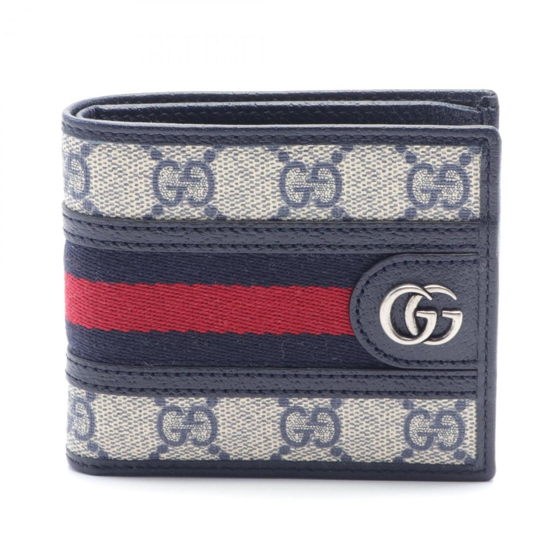 Gucci Beige Navy Red Color Gg Supreme Leather Wallet (Bi-Fold) ()