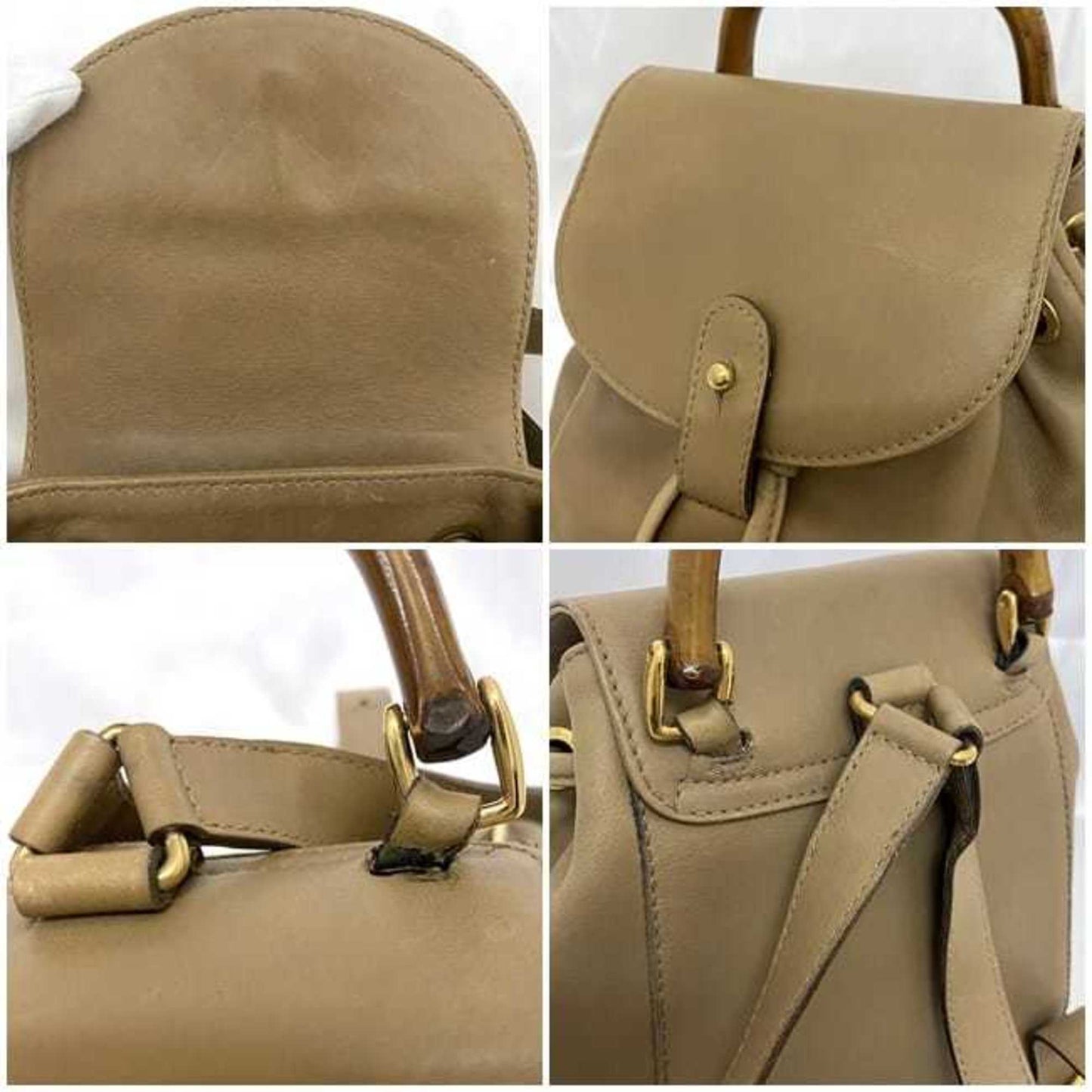Gucci Beige Leather Bamboo Backpack