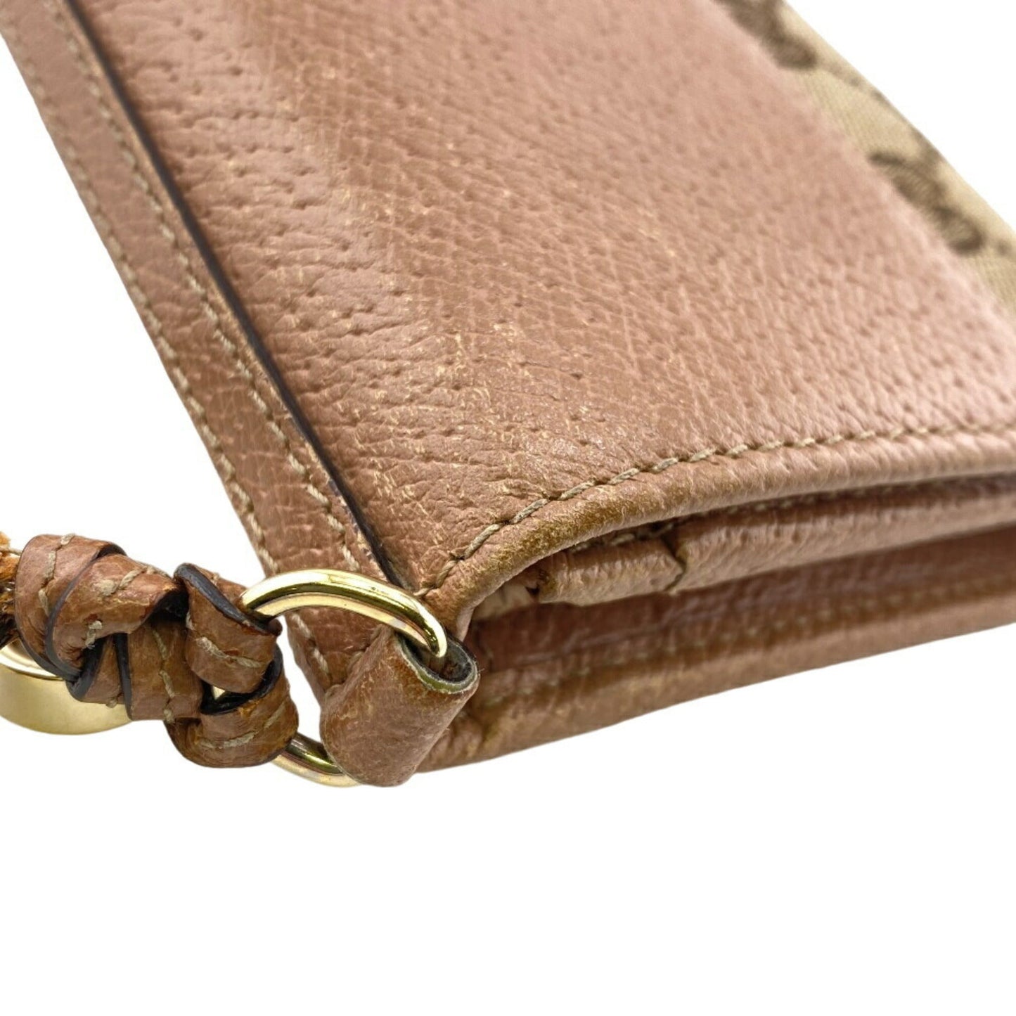 Gucci Beige Pink Canvas Leather Long Wallet (Bi-Fold)