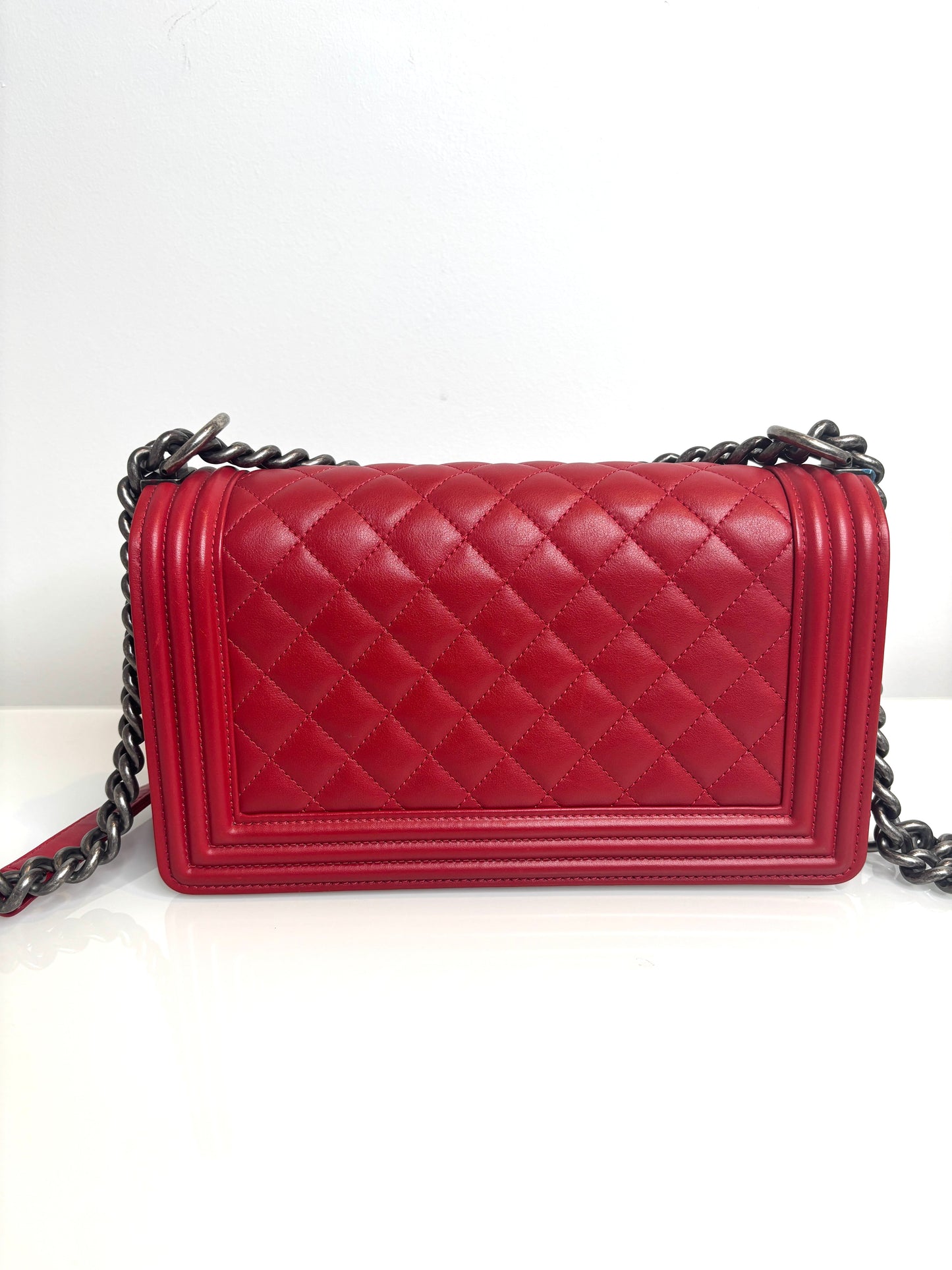 Chanel Medium Boy Bag Quilted Red Calfskin Shoulder Bag