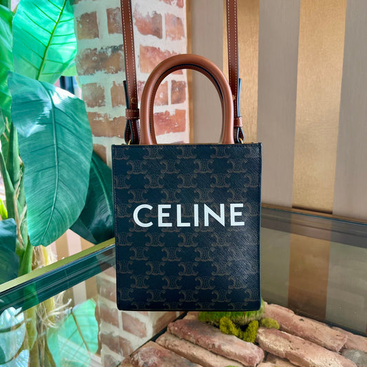 CELINE Vertical Cabas Mini Triomphe Canvas Celine Print Shoulder Bag