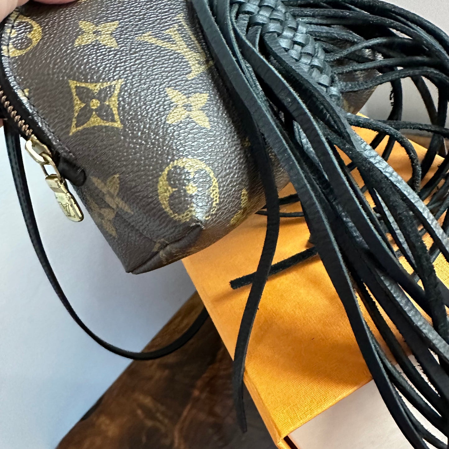 The Junco Crossbody -Orvis bags Monogram in Black Fringe
