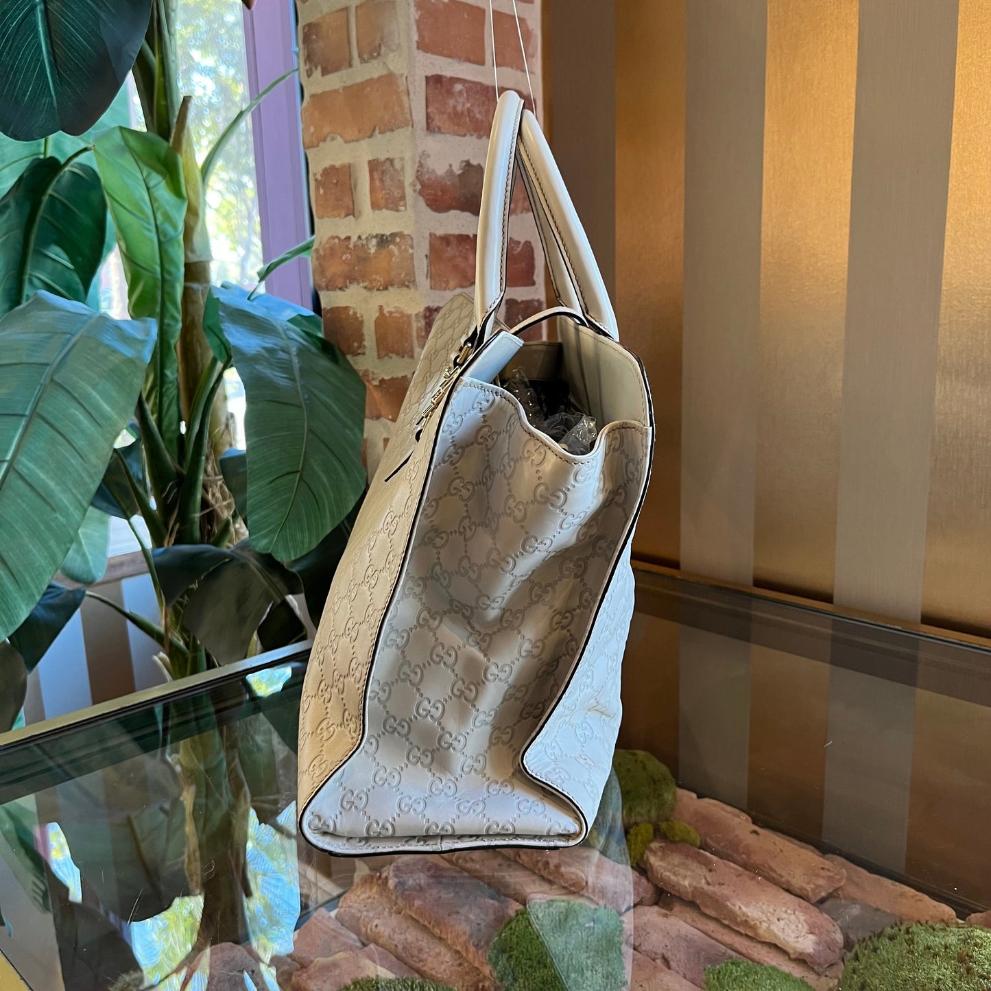 GUCCI Piston Guccissima White Leather Tote