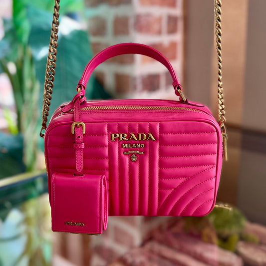 PRADA Diagramme Pink Leather Top Handle Shoulder Bag