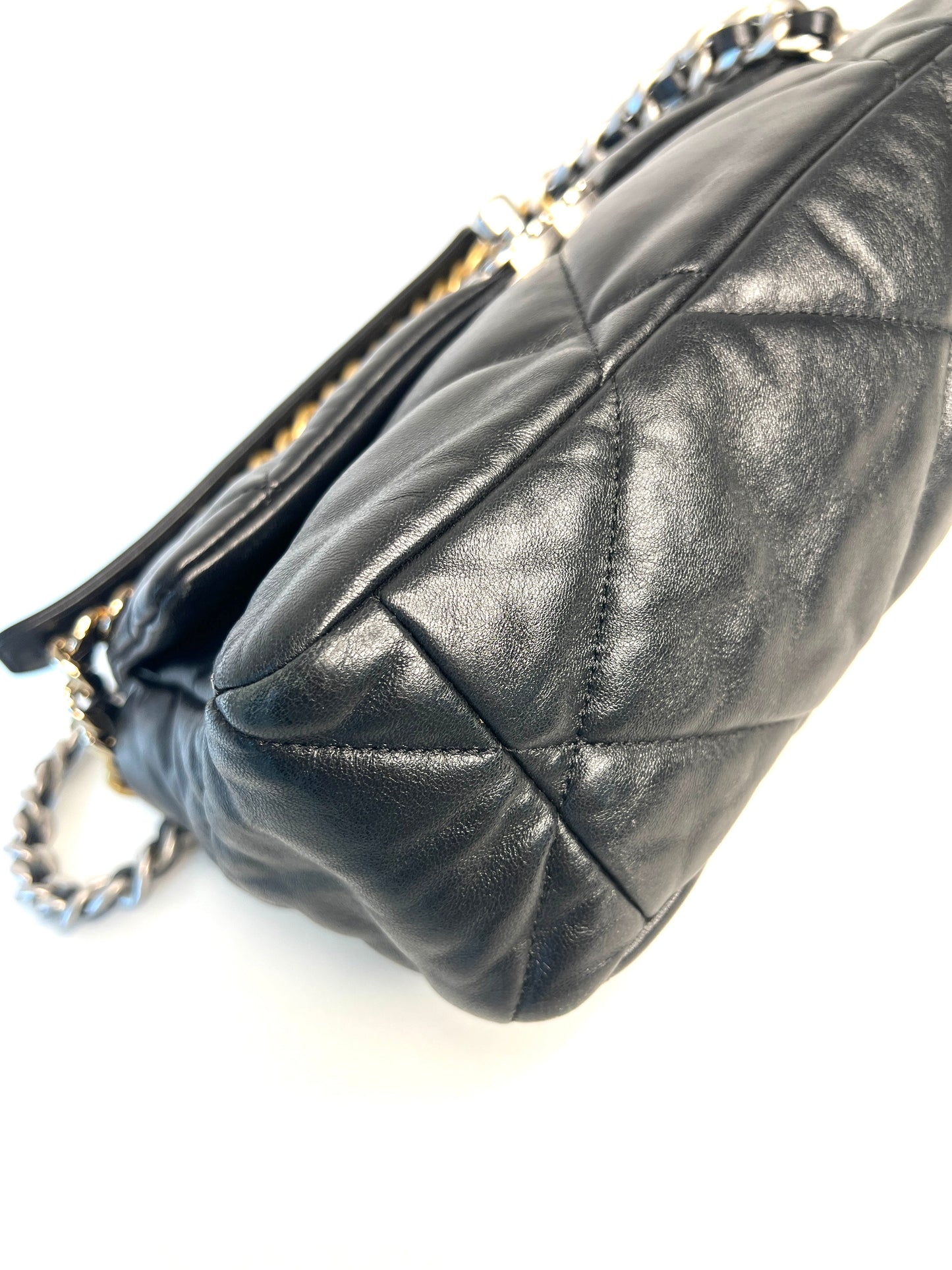 Chanel 19 Large Black Lambskin Chain Shoulder Bag - Preloved