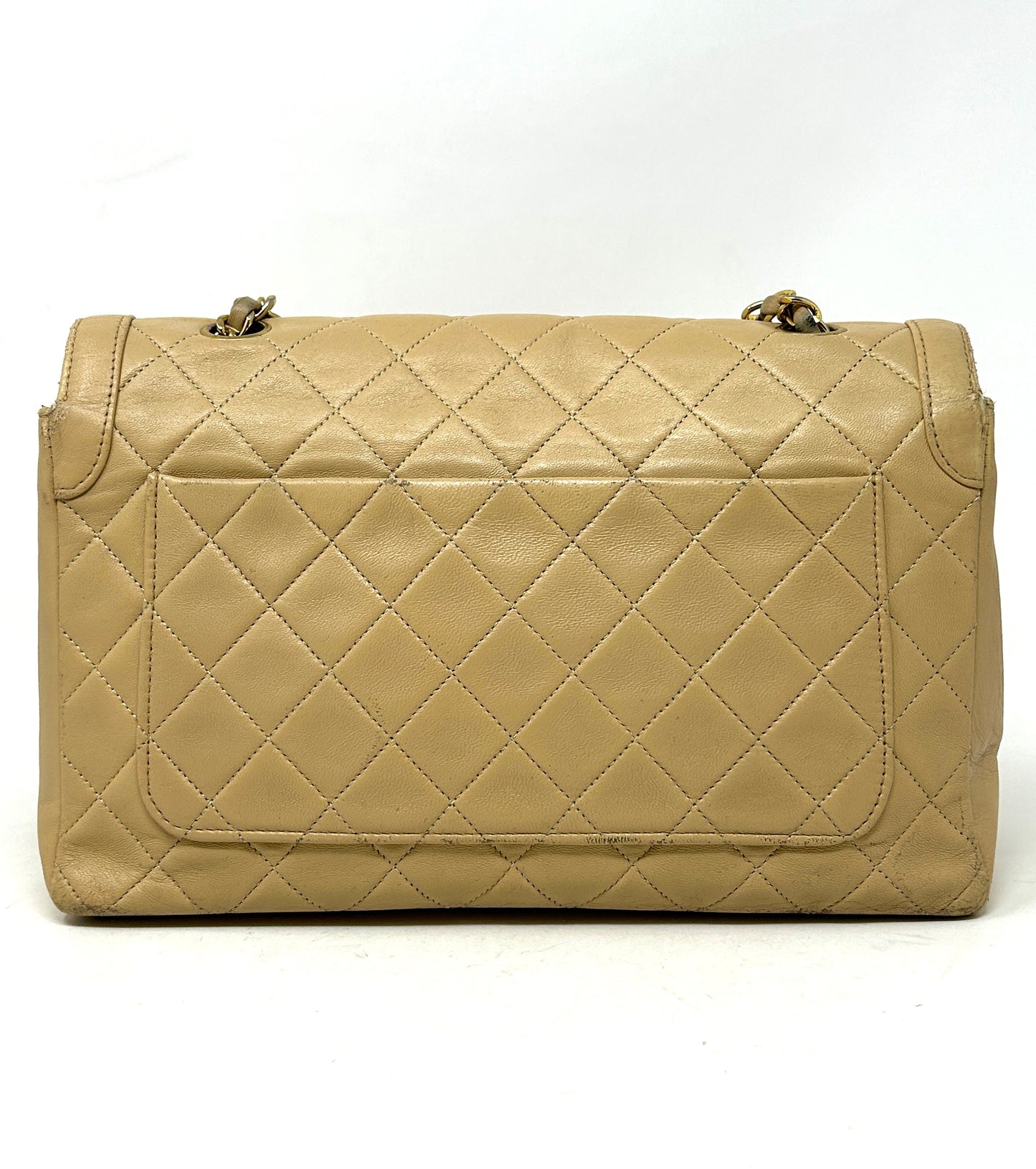 Chanel Beige Quilted Leather CC Logo Flap Shoulder Bag 24K Gold Plated - Preloved