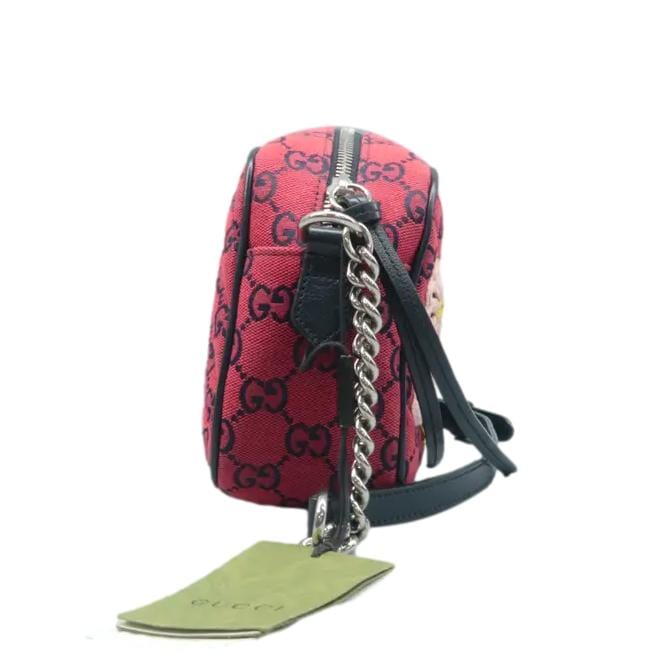 GUCCI GG Marmont Small Monogram Embroidered Diagonal Chain Shoulder Bag Red 447632