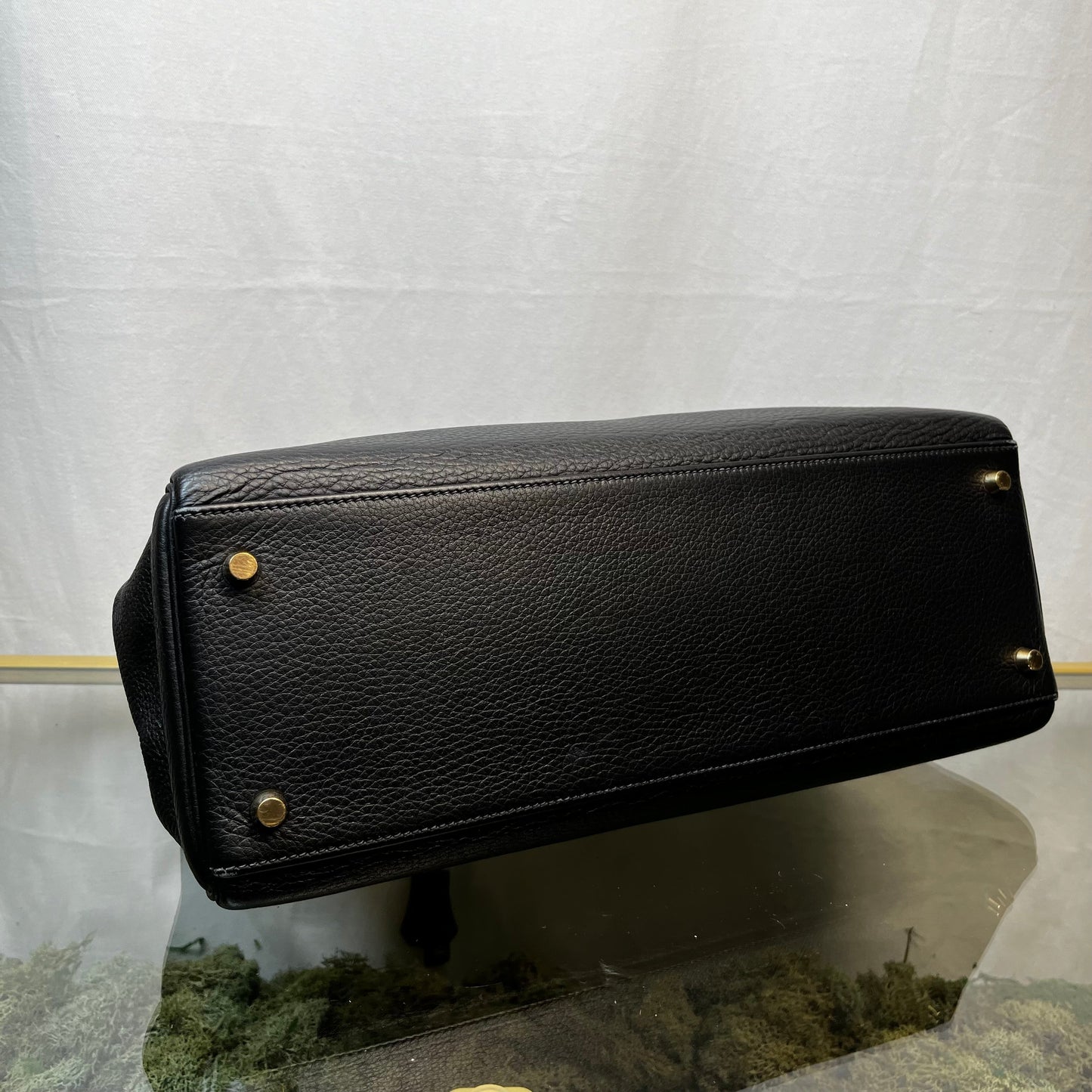 HERMES Kelly 35 Black Clemence Leather Satchel Bag