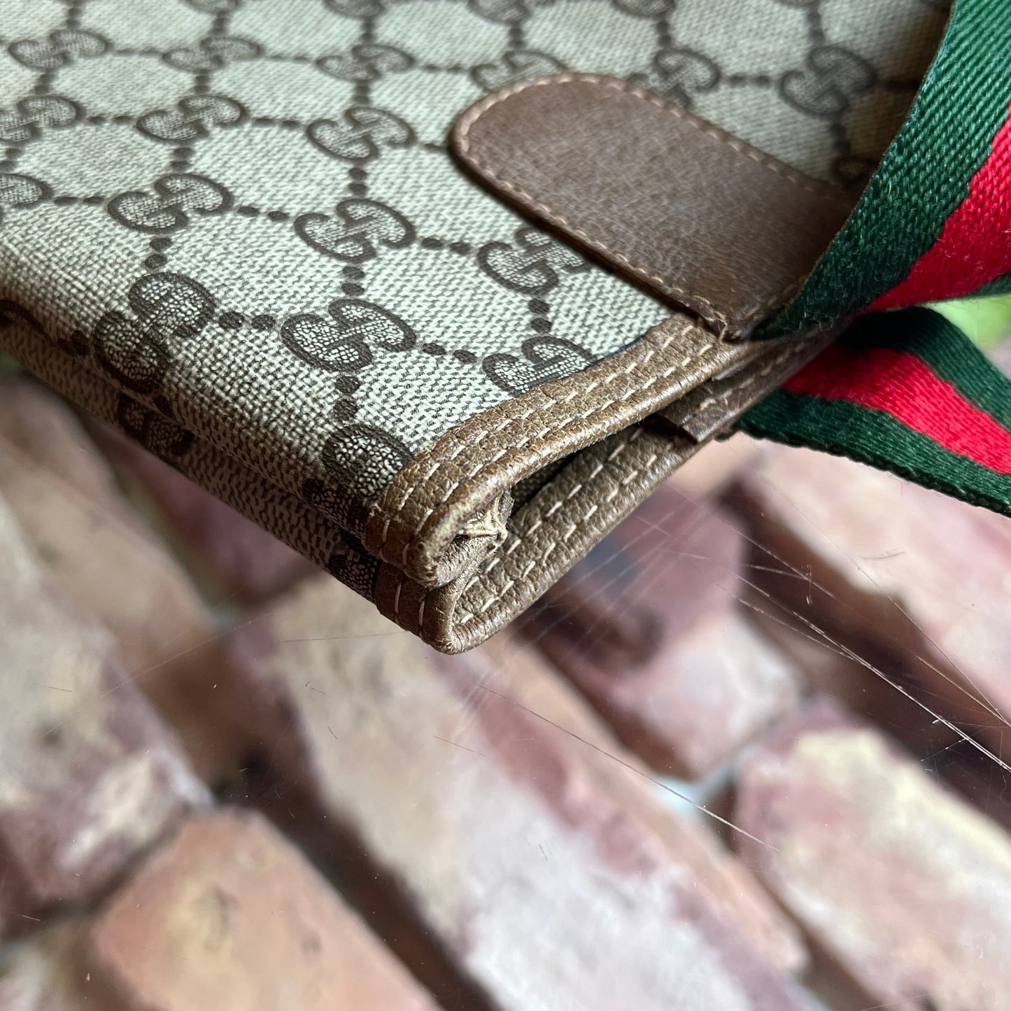 GUCCI Sherry Line Beige Brown GG Supreme Coated Canvas Vintage Web Tote Bag