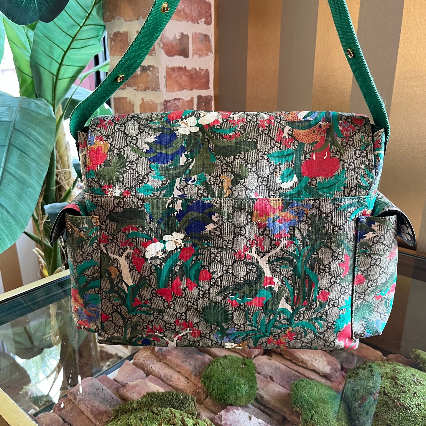 GUCCI GG Supreme Monogram Jungle Green Diaper Bag