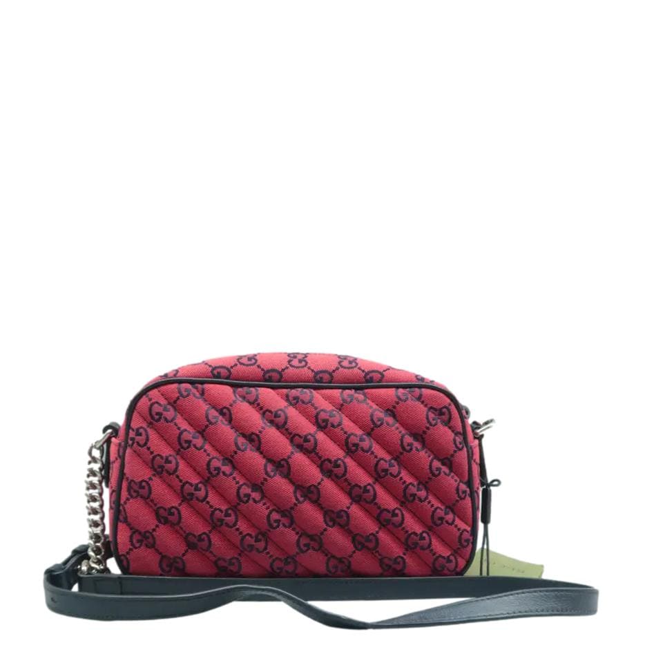 GUCCI GG Marmont Small Monogram Embroidered Diagonal Chain Shoulder Bag Red 447632