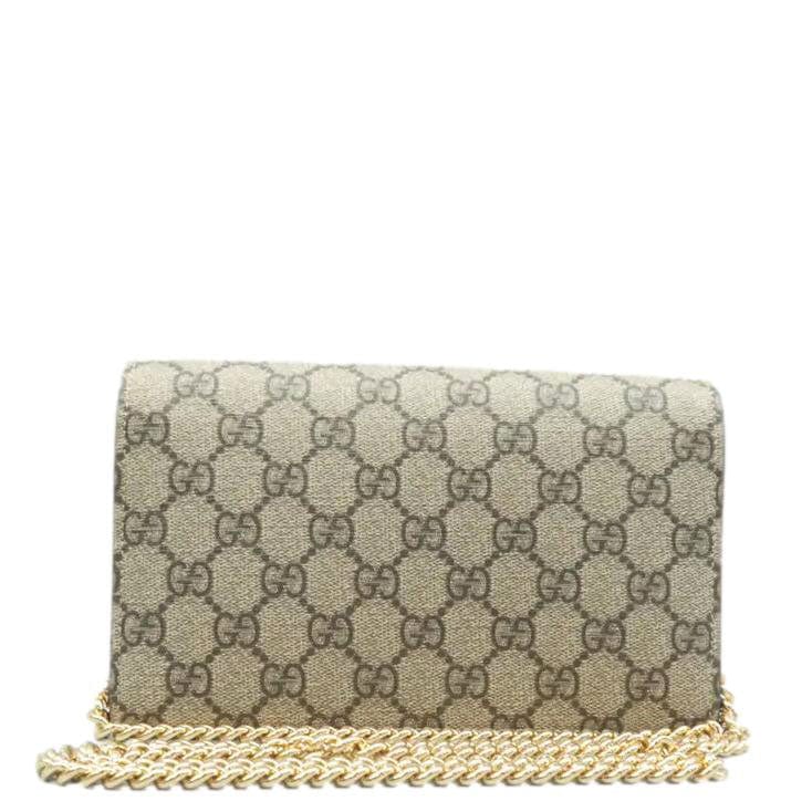 Gucci Heart Chain Wallet GG Supreme Monogram Canvas Crossbody Bag Beige