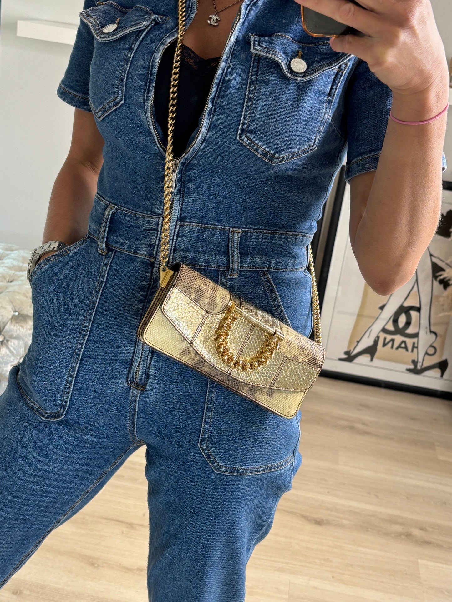 Dolce & Gabbana Serpente Snakeskin Gold Chain Crossbody Shoulder Bag - Preloved