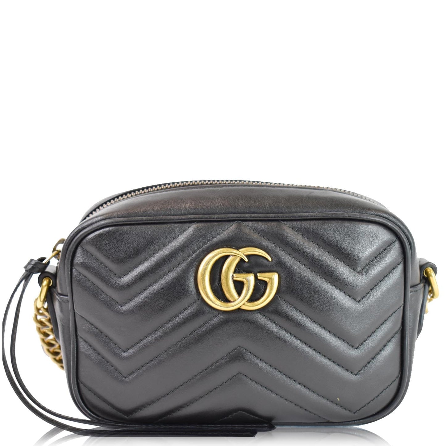 GUCCI GG Marmont Matelasse Mini Leather Crossbody Bag Black 448065