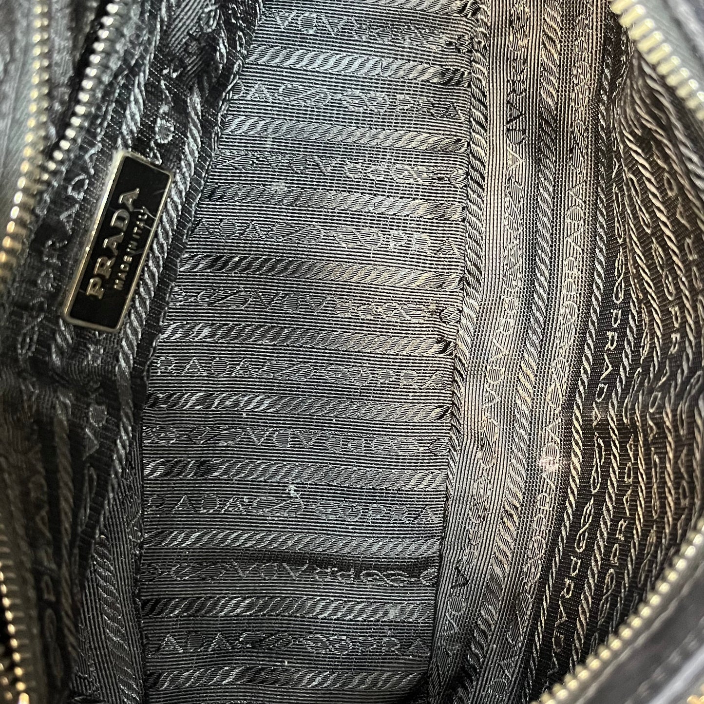 PRADA Black Nylon Soft Calfskin Vintage Buckle Shoulder Bag