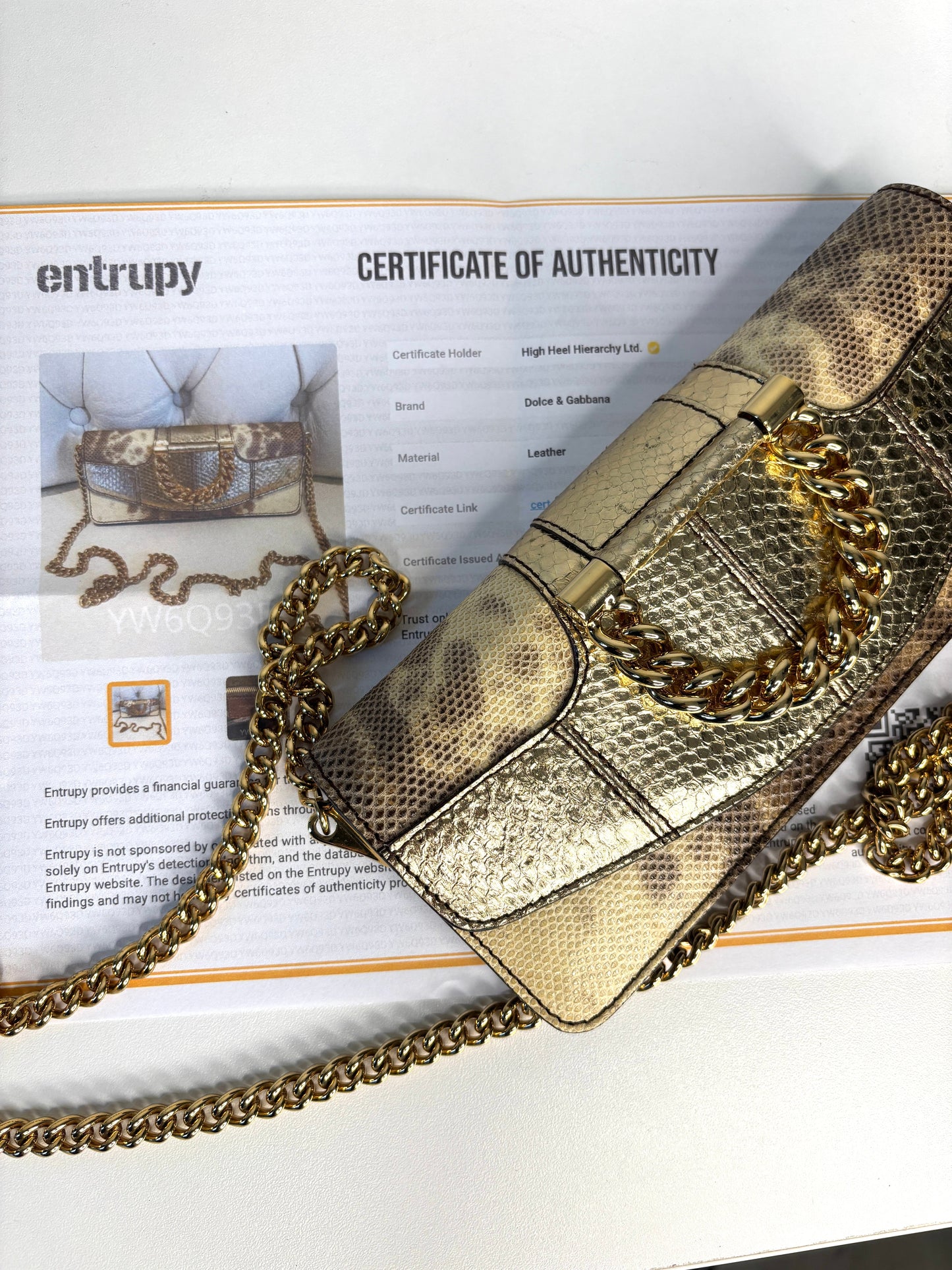 Dolce & Gabbana Serpente Snakeskin Gold Chain Crossbody Shoulder Bag - Preloved