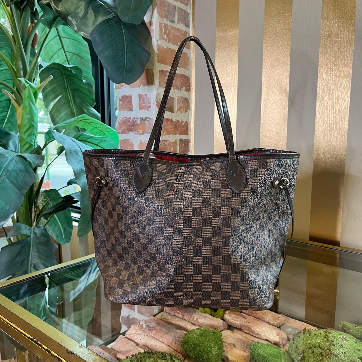 LOUIS VUITTON Neverfull MM Damier Ebene Cherry Tote