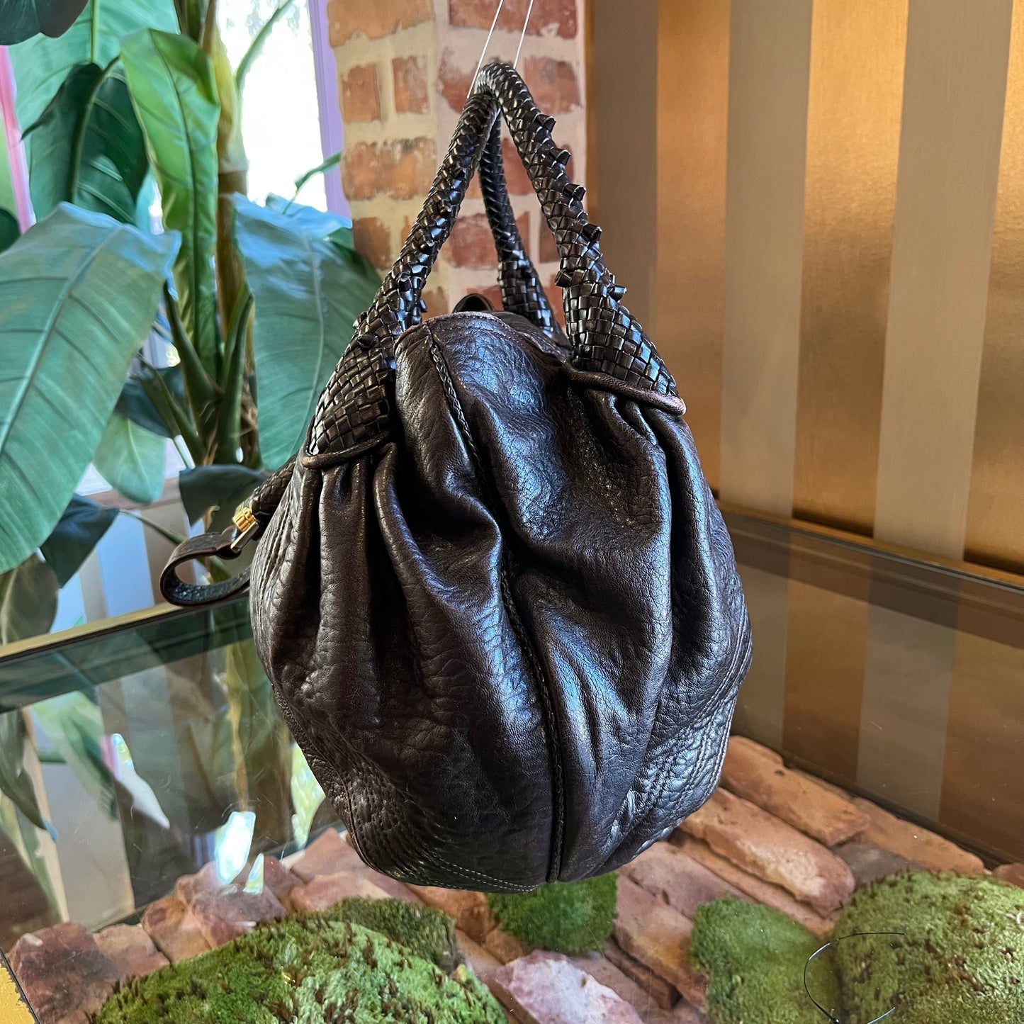 FENDI Spy Brown Leather Shoulder Bag