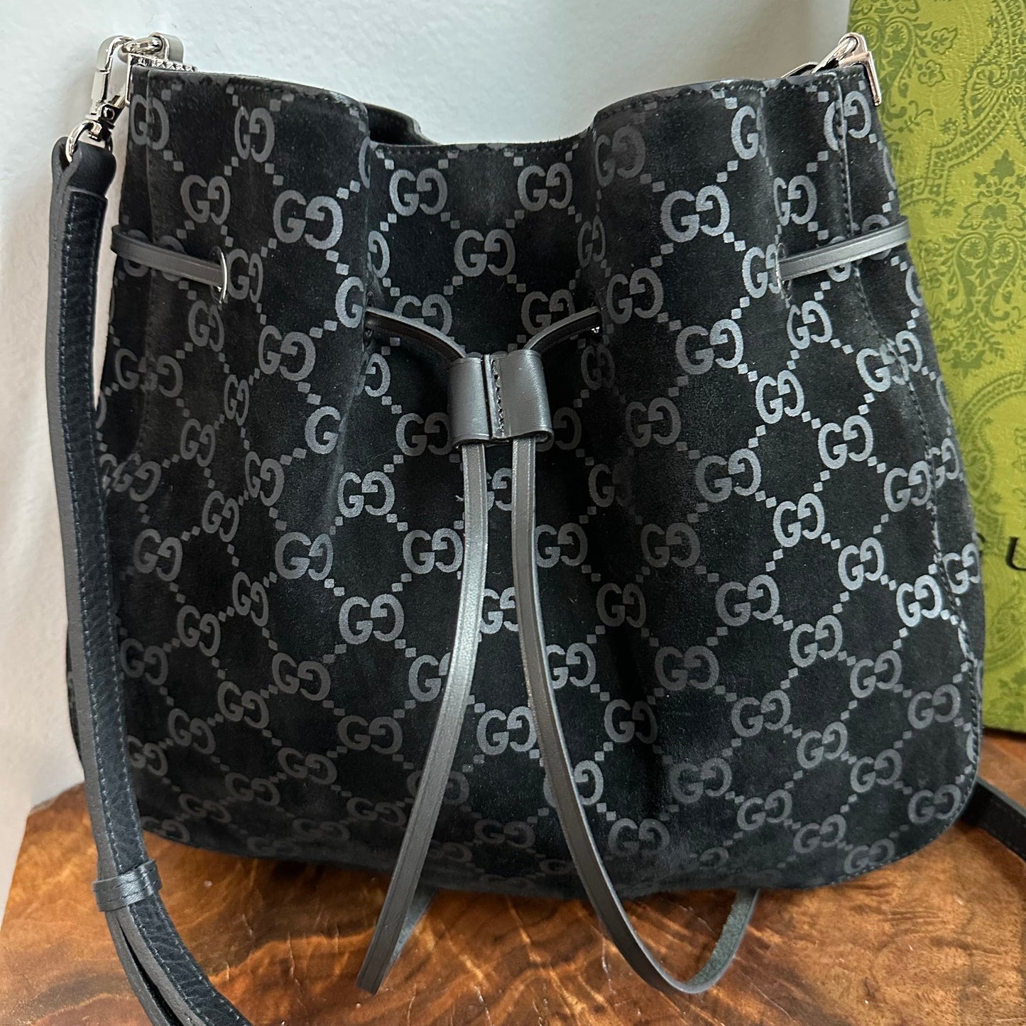 The Peacock Crossbody -Orvis bags Suede GG in Black