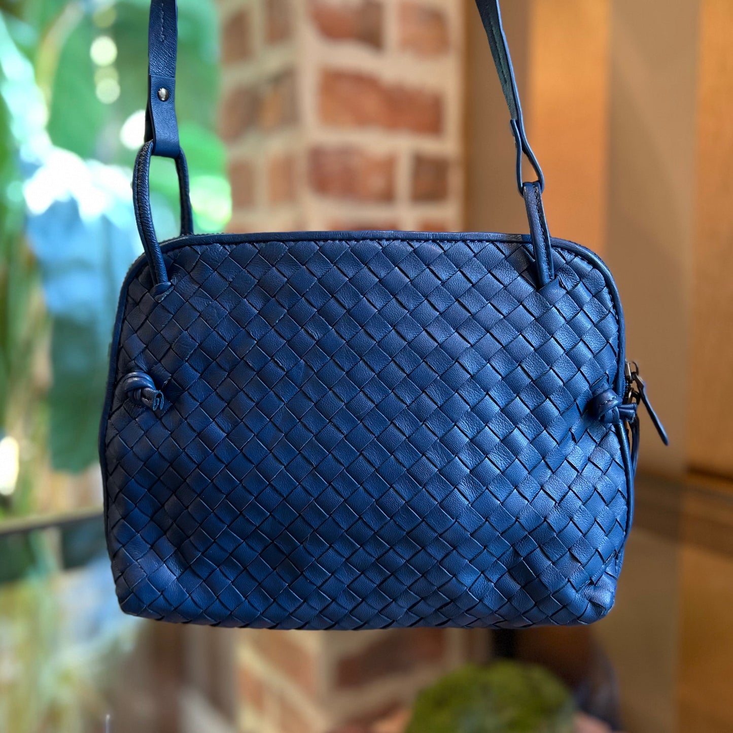 BOTTEGA VENETA Blue Nappa Leather Intrecciato Crossbody TS3866