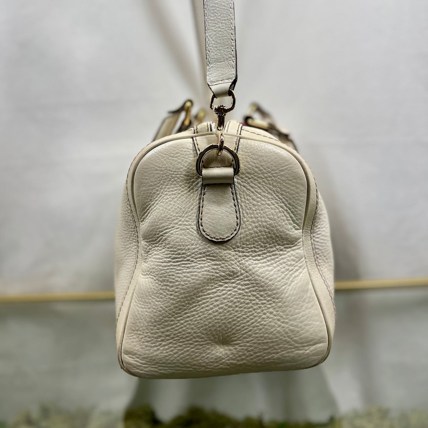 GUCCI Boston Medium White Calfskin Vintage Web Two Way Satchel Bag