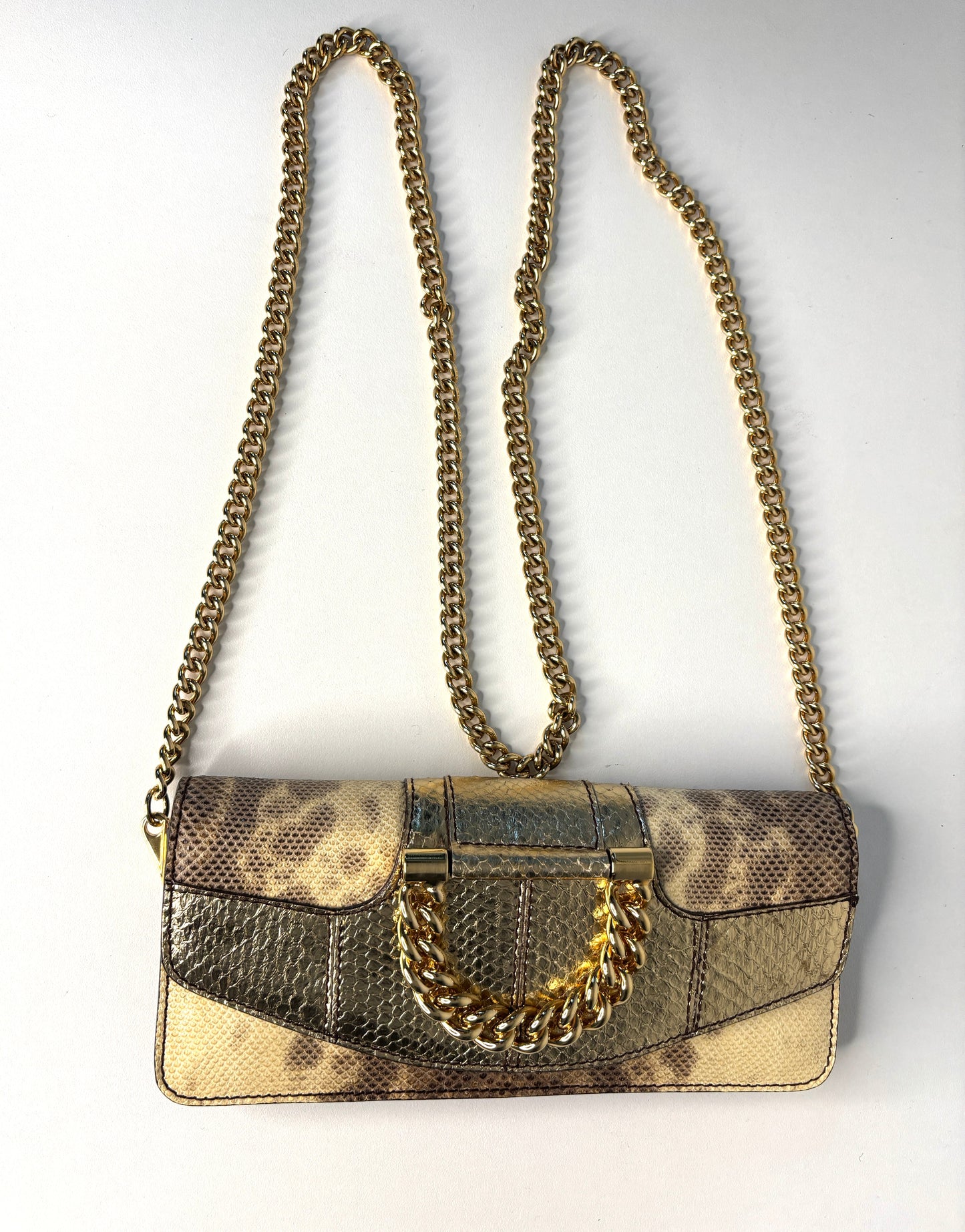 Dolce & Gabbana Serpente Snakeskin Gold Chain Crossbody Shoulder Bag - Preloved