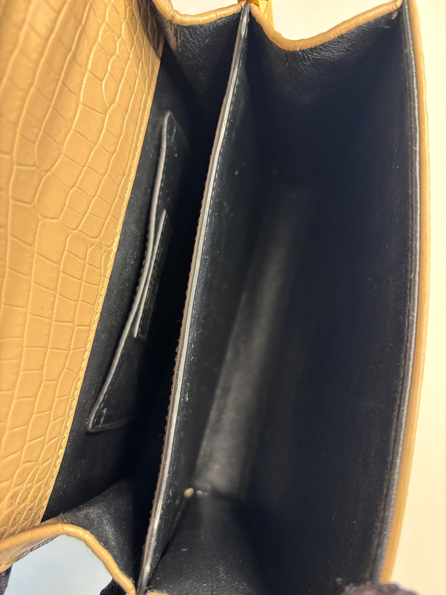 Saint Laurent YSL Crocodile Embossed Mini Classic Monogram Cassandra Nude Top Handle Bag Preloved