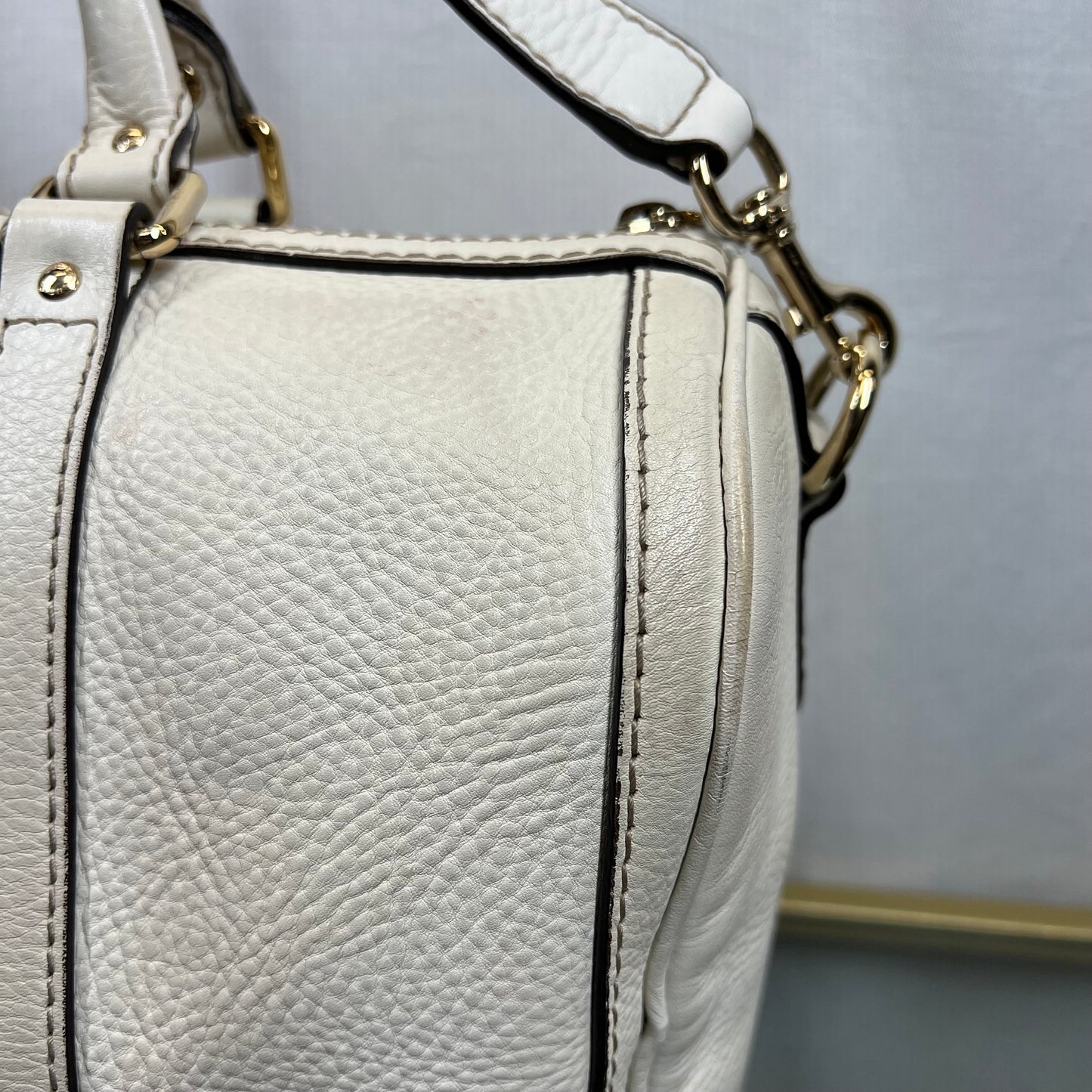 GUCCI Boston Medium White Calfskin Vintage Web Two Way Satchel Bag