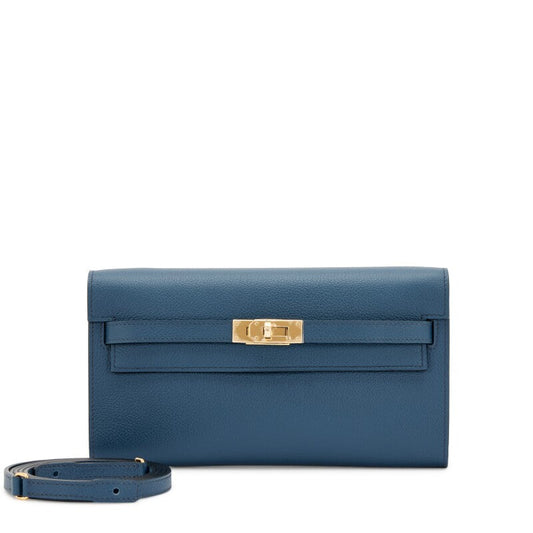 Hermes Bleu de Prusse Evercolor Kelly To Go Wallet Gold Hardware