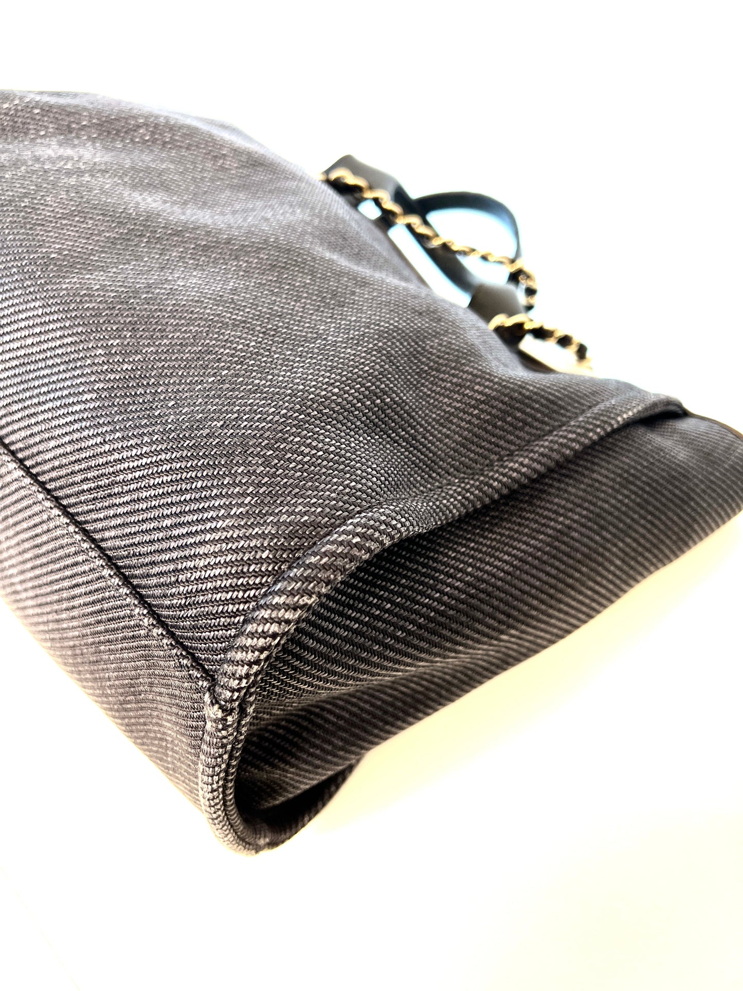 Chanel Deauville Medium Tote Navy Blue Denim Shopping Bag - Preloved