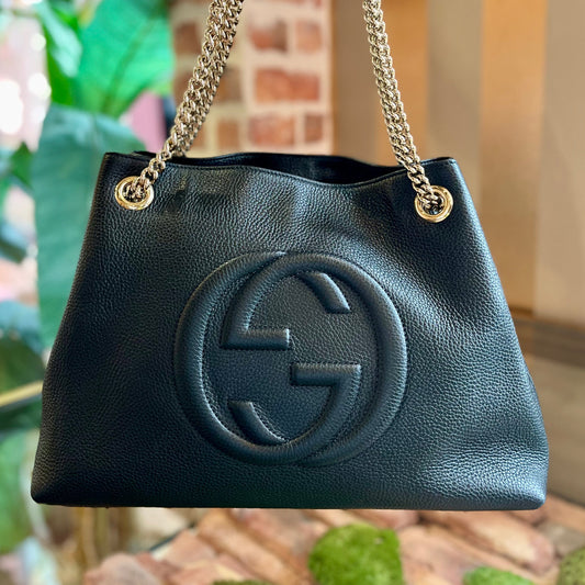 GUCCI Soho Medium Black Pebbled Calfskin Hobo