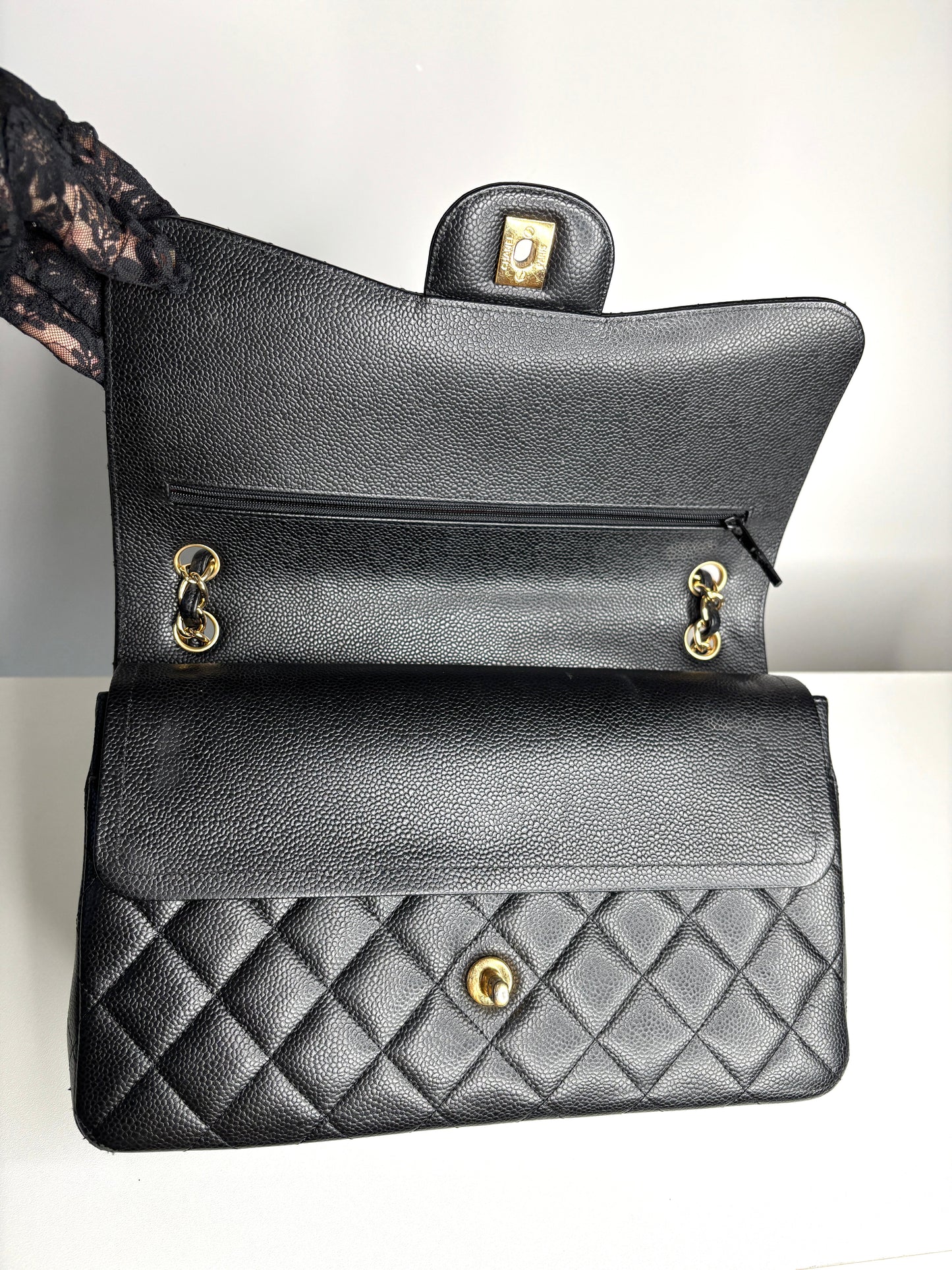 Chanel Jumbo Black Caviar Classic Double Flap Gold Hardware Shoulder Bag 2021 - Preloved