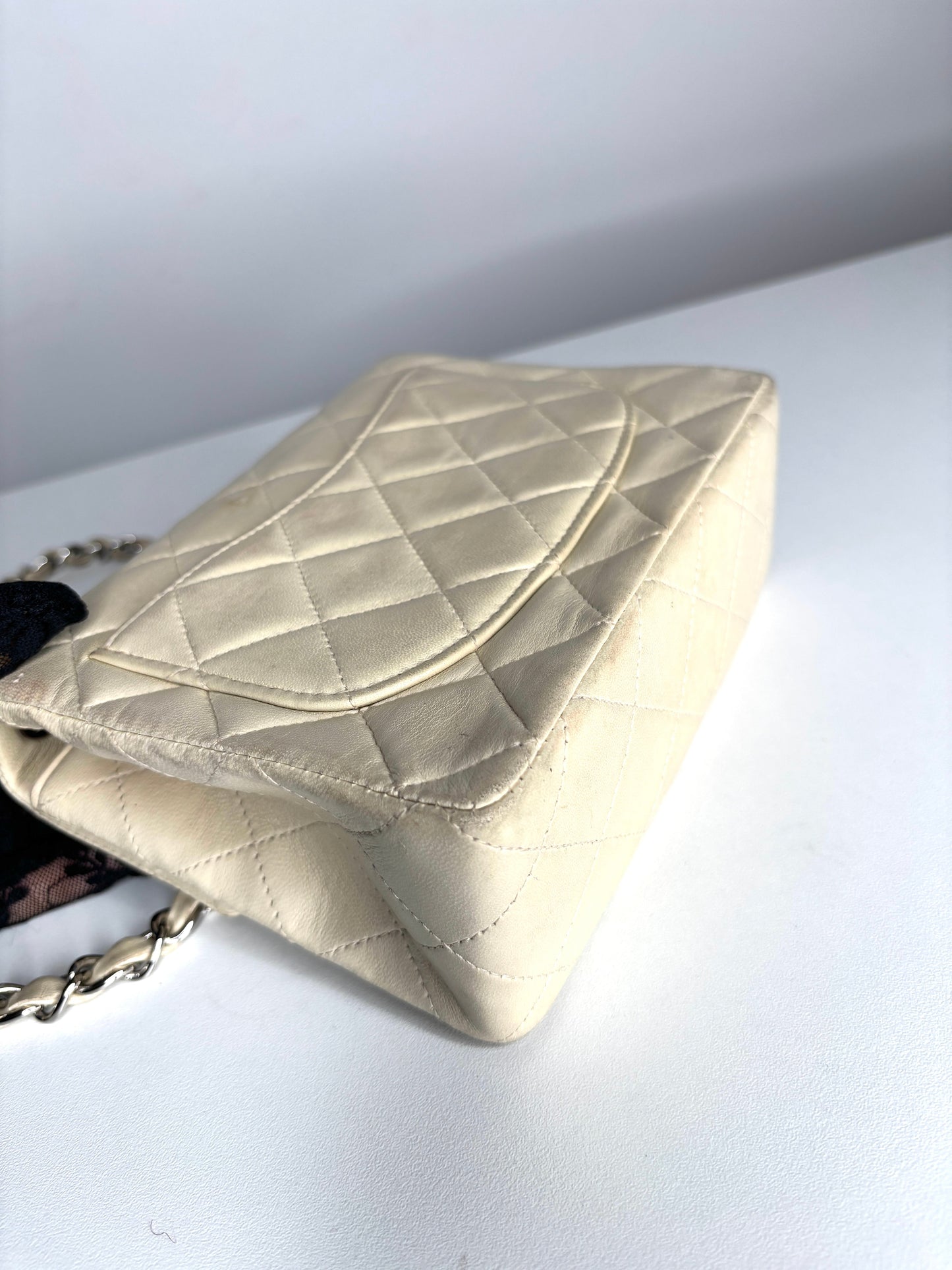 Chanel Mini Flap Square Ivory Lambskin Shoulder Bag - Preloved