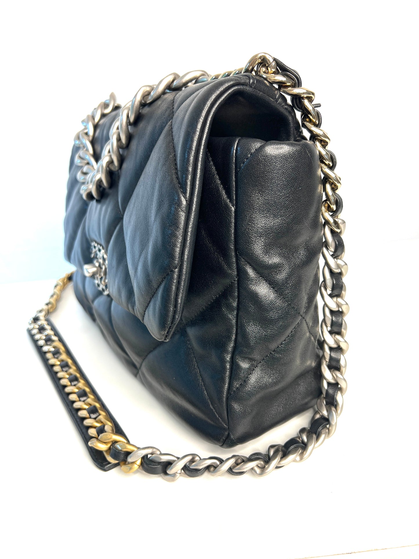 Chanel 19 Large Black Lambskin Chain Shoulder Bag - Preloved